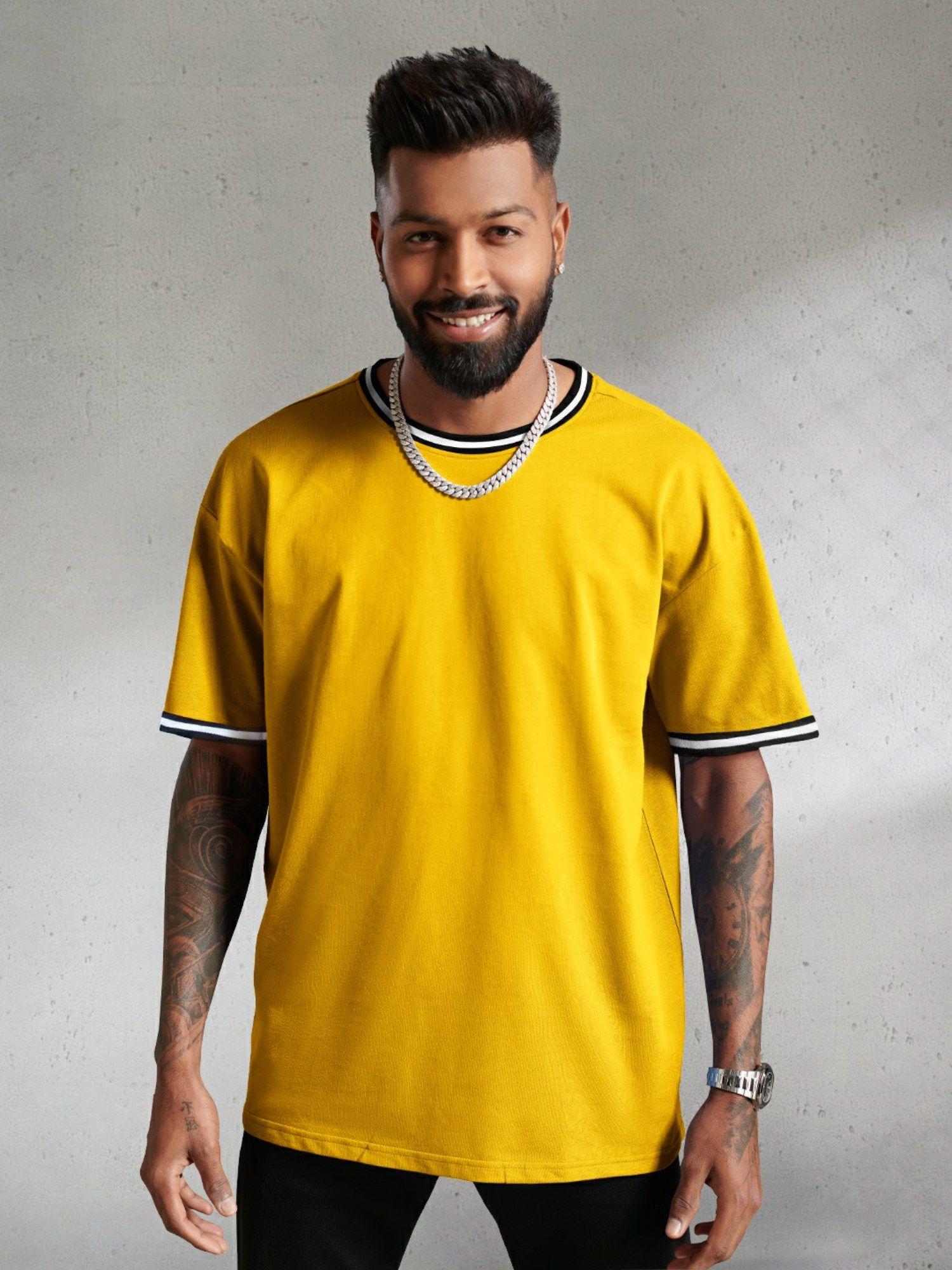 men solids oversized yellow oversized t-shirts