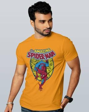 men spider-man print regular fit crew-neck t-shirt