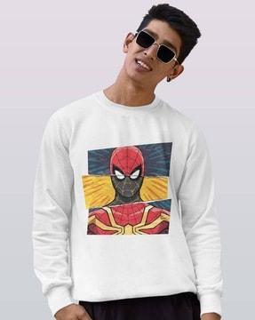 men spider man print regular fit sweatshirt