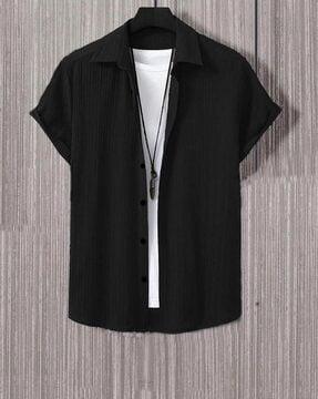 men spread-collar loose fit shirt