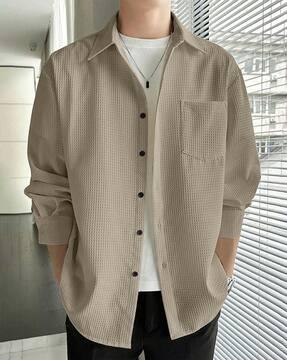 men spread-collar loose fit shirt