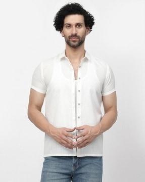 men spread-collar regular fit shirt