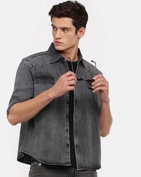 men spread-collar shirt with full-sleeves