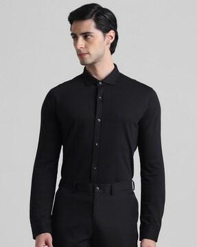 men spread-collar slim fit shirt