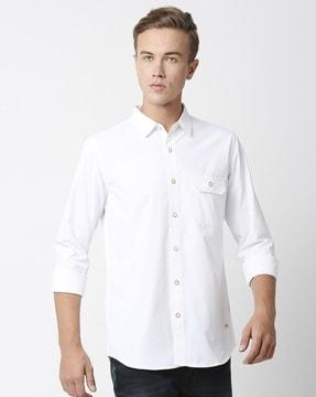 men spread-collar slim fit shirt