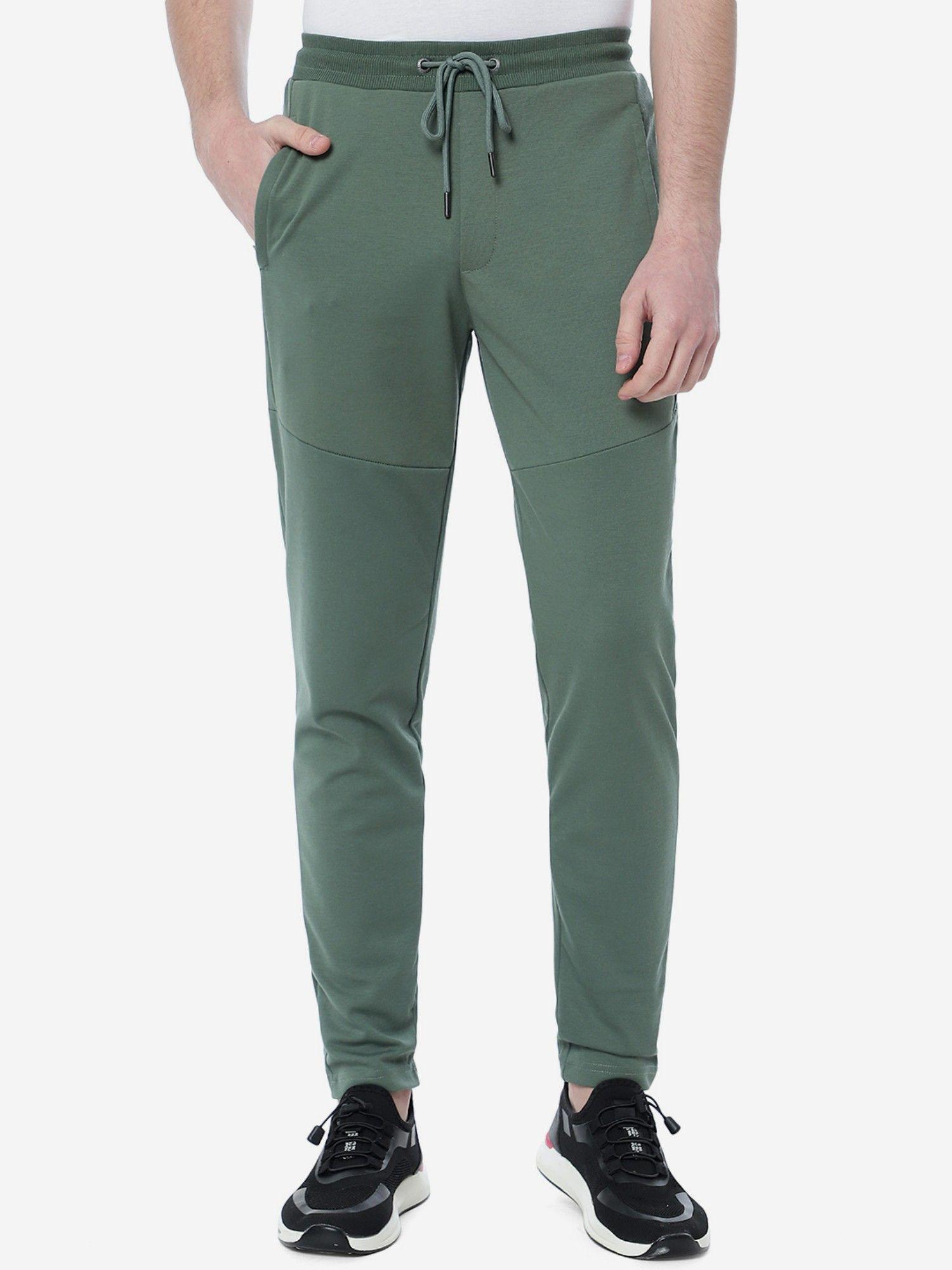 men spruce green solid slim fit track pant