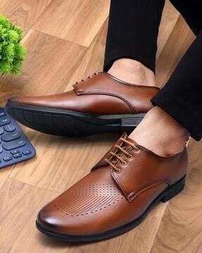 men stack heeled lace-up derbys