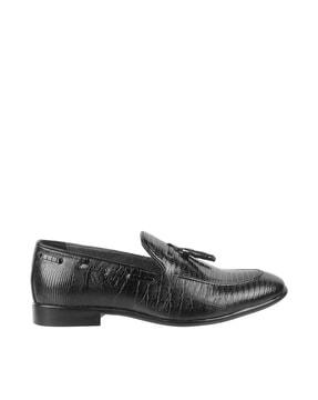 men stacked heel slip-on mocassins