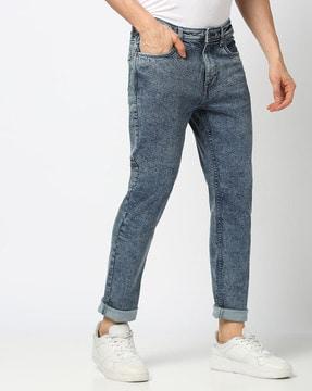 men stone washed straight jeans