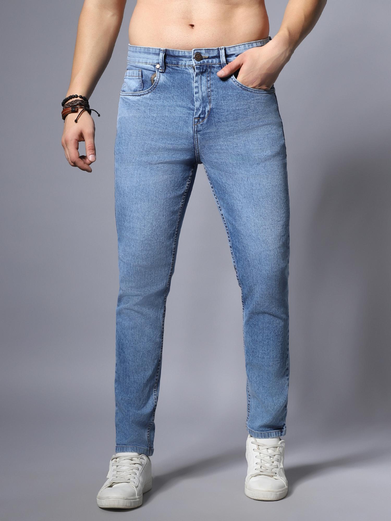 men straight fit clean look light fade stretchable jeans