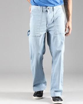 men straight fit flat-front carpenter denim trousers