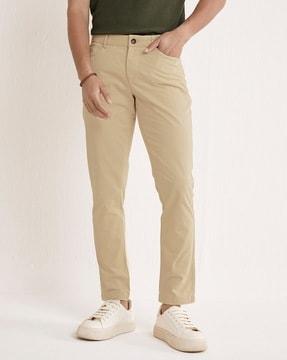 men straight fit flat-front chinos