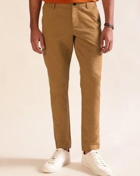 men straight fit flat-front chinos