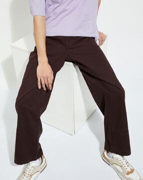 men straight fit flat-front pants