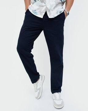 men straight fit flat-front pants