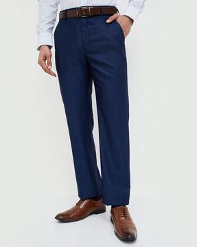 men straight fit flat-front pants