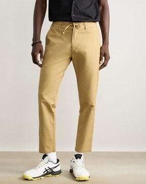 men straight fit flat-front pants