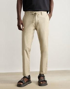 men straight fit flat-front pants