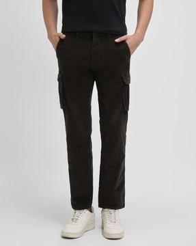 men straight fit flat-front trousers with flap pockets