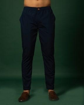 men straight fit flat-front trousers with insert pockets