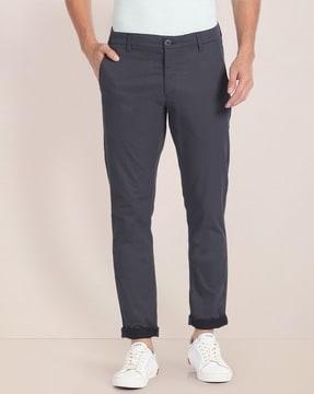 men straight fit flat-front trousers