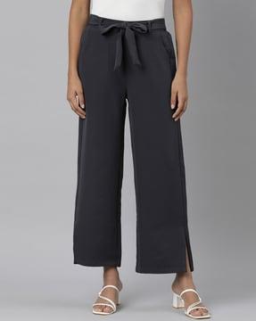 men straight fit flat-front trousers