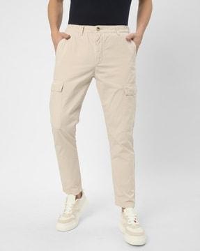 men straight fit flat-front trousers