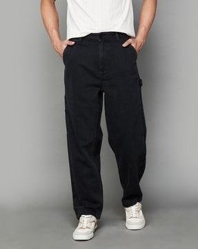 men straight fit flat-front trousers