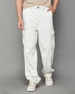 men straight fit flat-front trousers