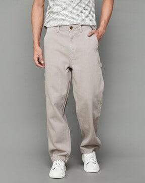 men straight fit flat-front trousers