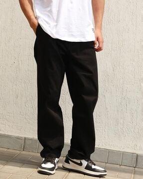 men straight fit flat-front trousers