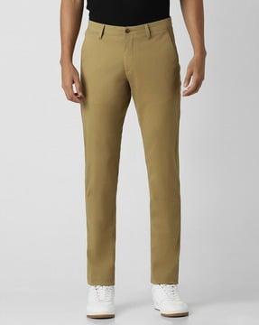 men straight fit flat-front trousers