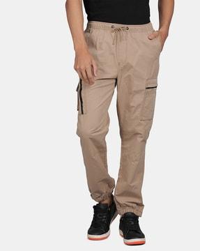 men straight fit jogger pants with drawstring waist