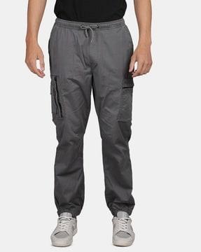 men straight fit jogger pants with drawstring waist