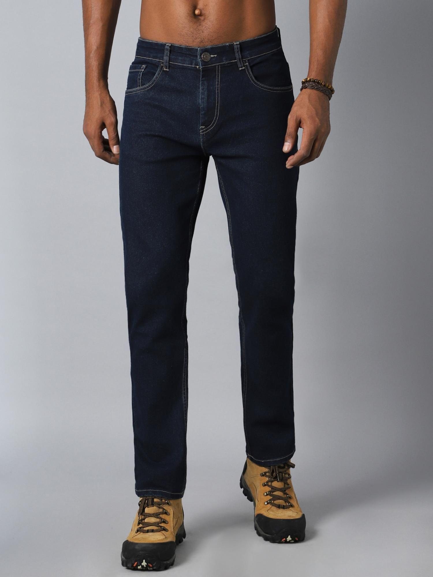men straight fit mid-rise clean look stretchable jeans