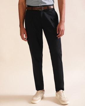 men straight fit single-pleat trousers