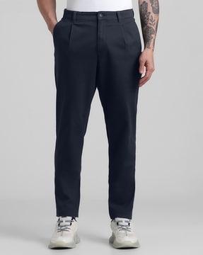 men straight fit single-pleat trousers