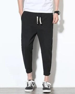 men straight fit track pants with drawstring waist