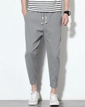 men straight fit track pants with drawstring waist