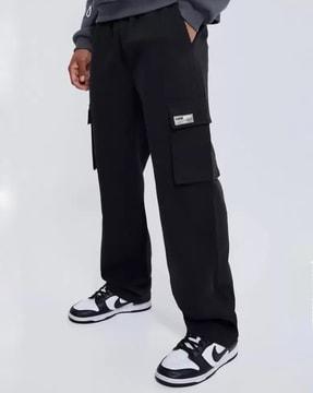 men straight fit track pants with drawstring waist