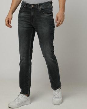 men straight fit vintage wash jeans