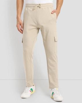 men straight track pants with drawstring waist