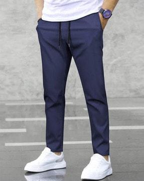 men straight track pants with elasticated drawstring waist