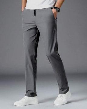 men straight track pants with elasticated drawstring waist