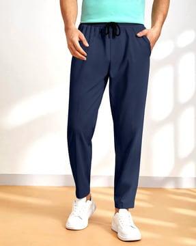 men straight track pants with elasticated drawstring waist