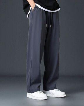 men straight track pants with elasticated drawstring waist