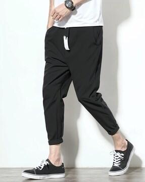 men straight track pants with elasticated drawstring waist