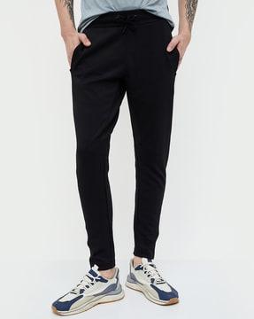 men straight track pants with elasticated drawstring waist