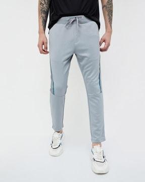 men straight track pants with elasticated drawstring waist