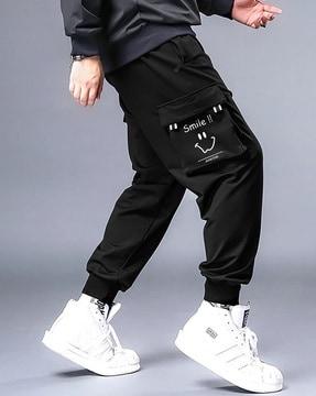 men straight track pants with elasticated waist